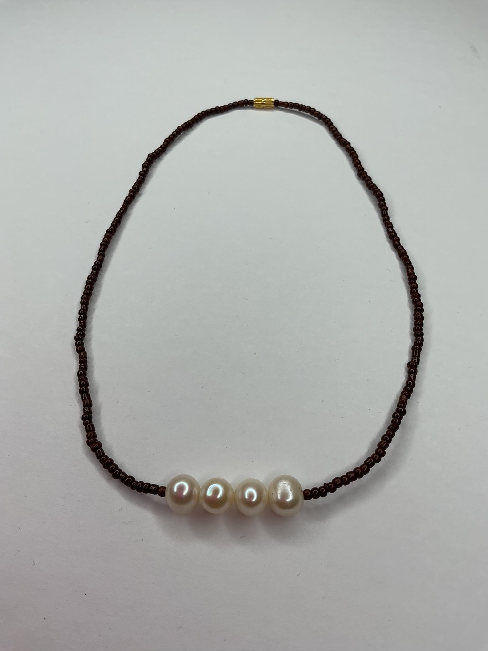 Pearl Accent Brown Seed Bead Necklace